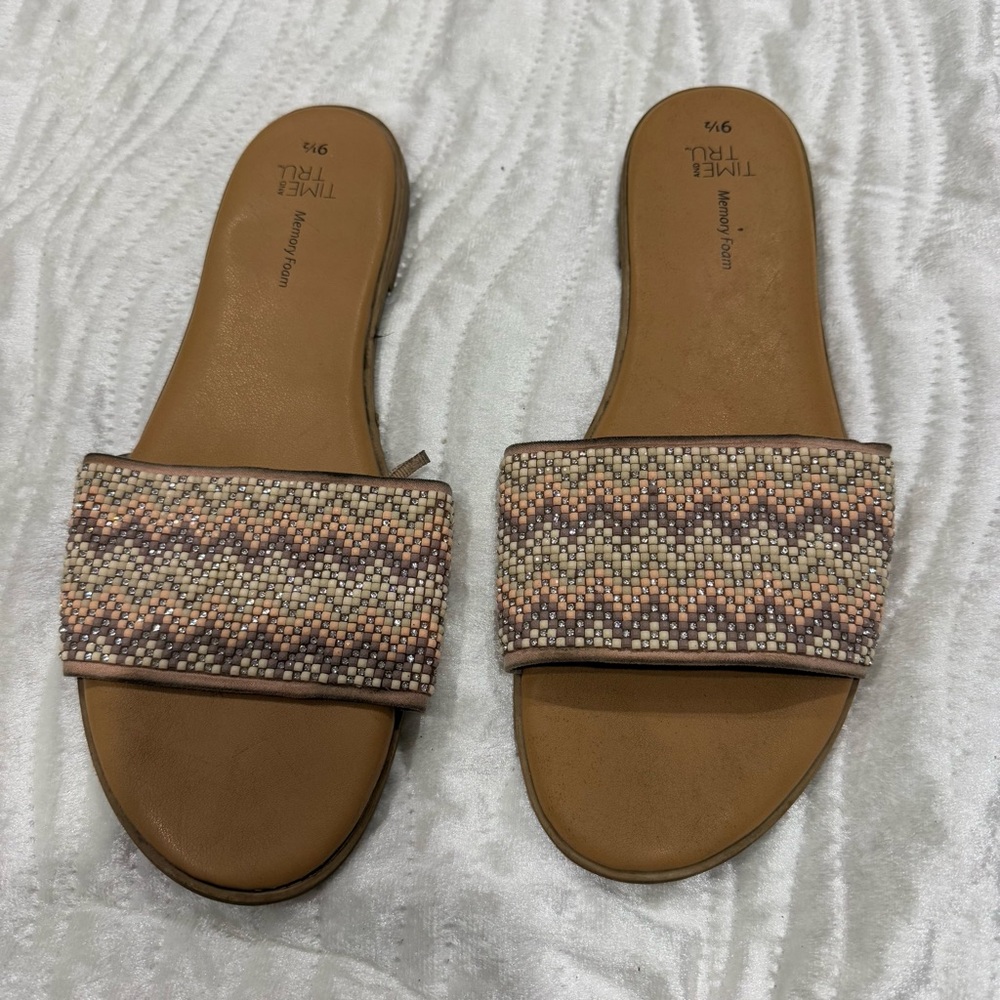 10 for $10  Time and Tru Tan and Brown Slide Sandals